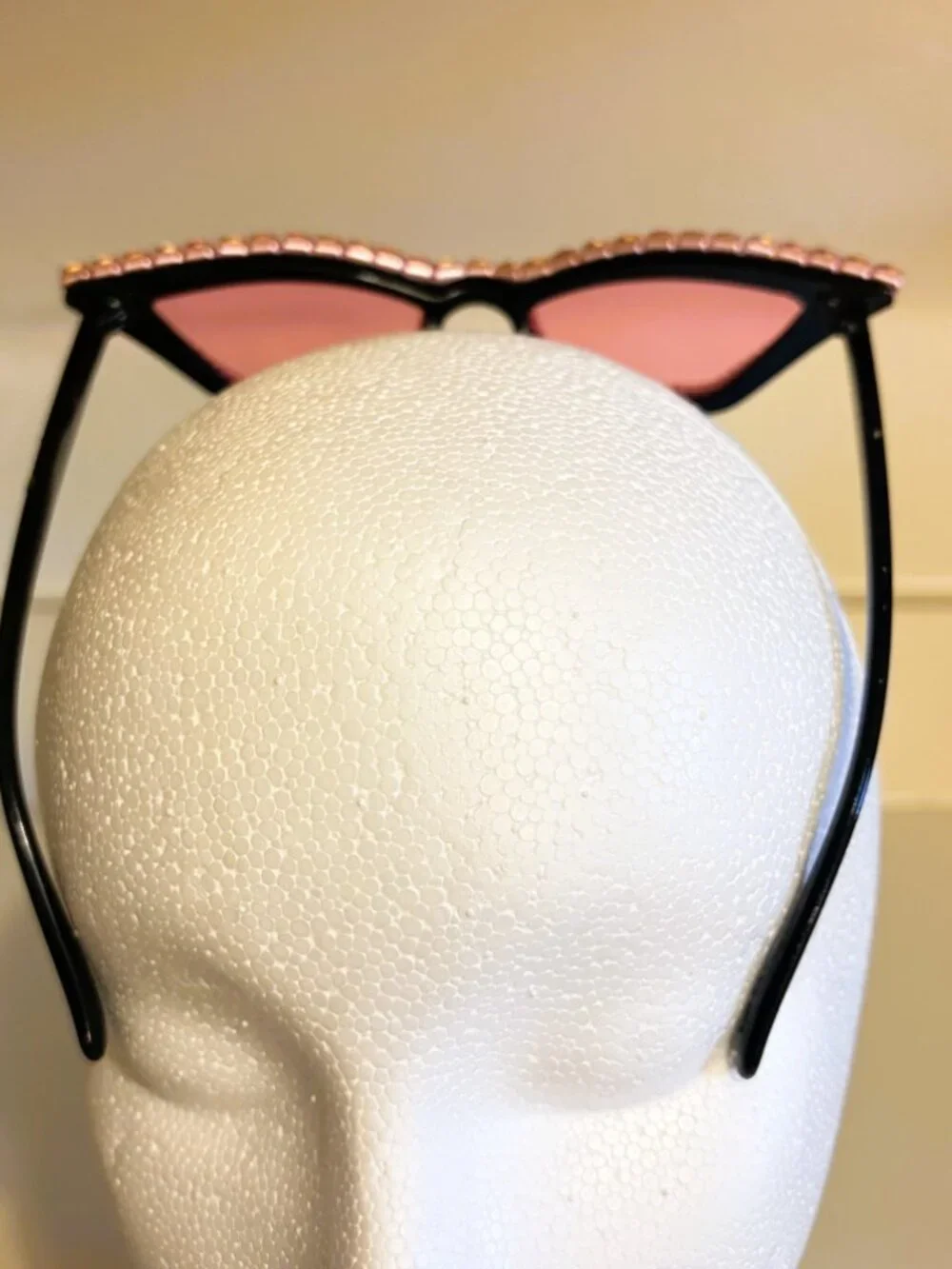 Vintage 1950s MCM Black Cat Eye Sunglasses w/ Pink Starburst & Rhinestone Design
